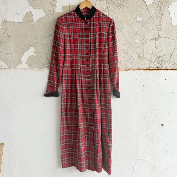 Orvis Dresses & Skirts - Vtg Orvis Dress Red Tartan Plaid Maxi Button Front Tie Back Womens 6 Made in USA